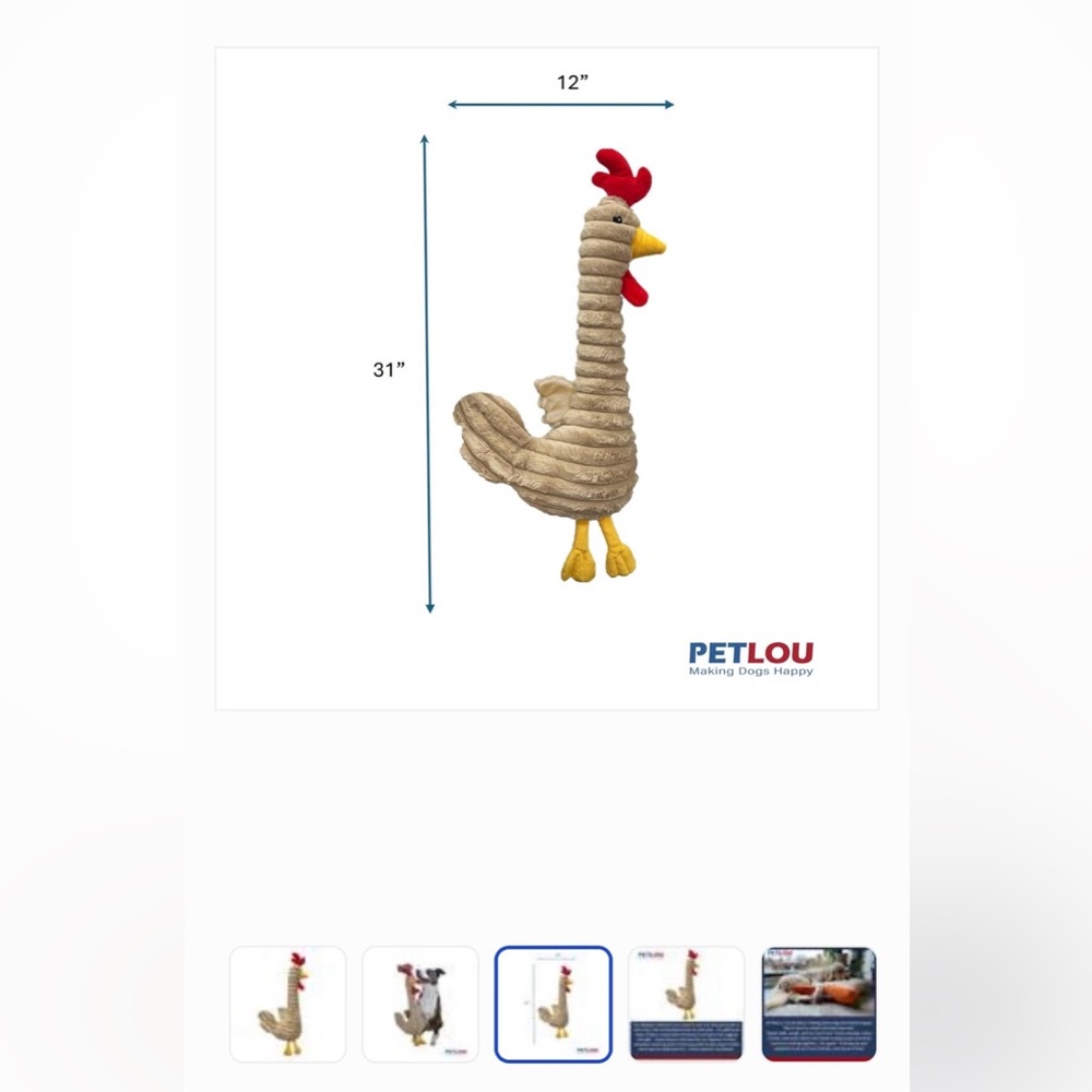 Petlou Ripples Farm Friends Rooster Dog Toy, 31 inch